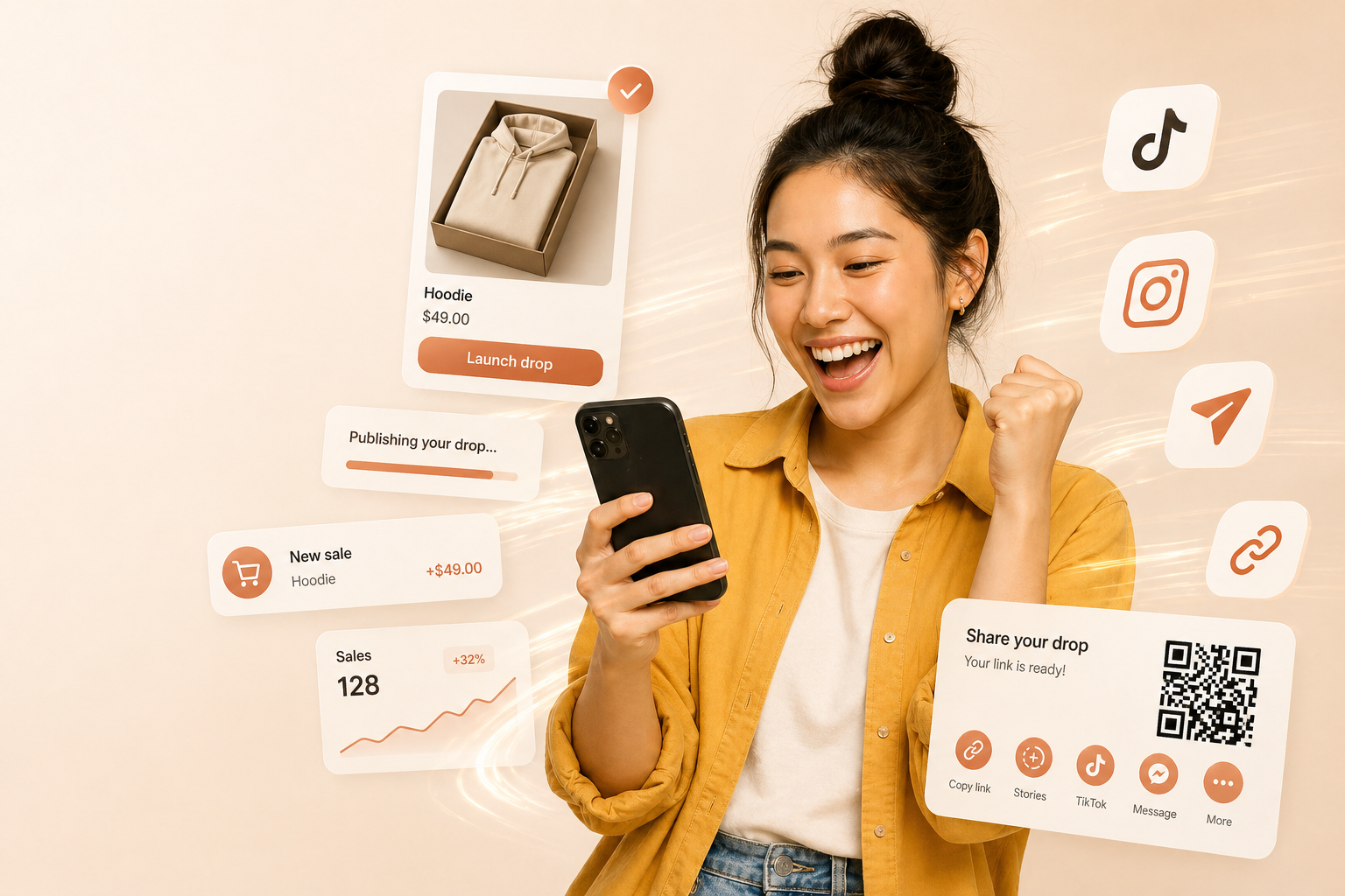 Creator sharing a product drop quickly on social channels