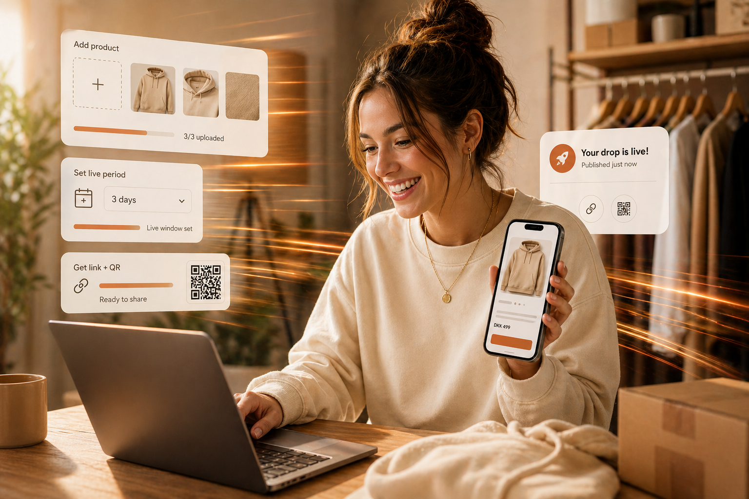 Creator setting up a product launch quickly